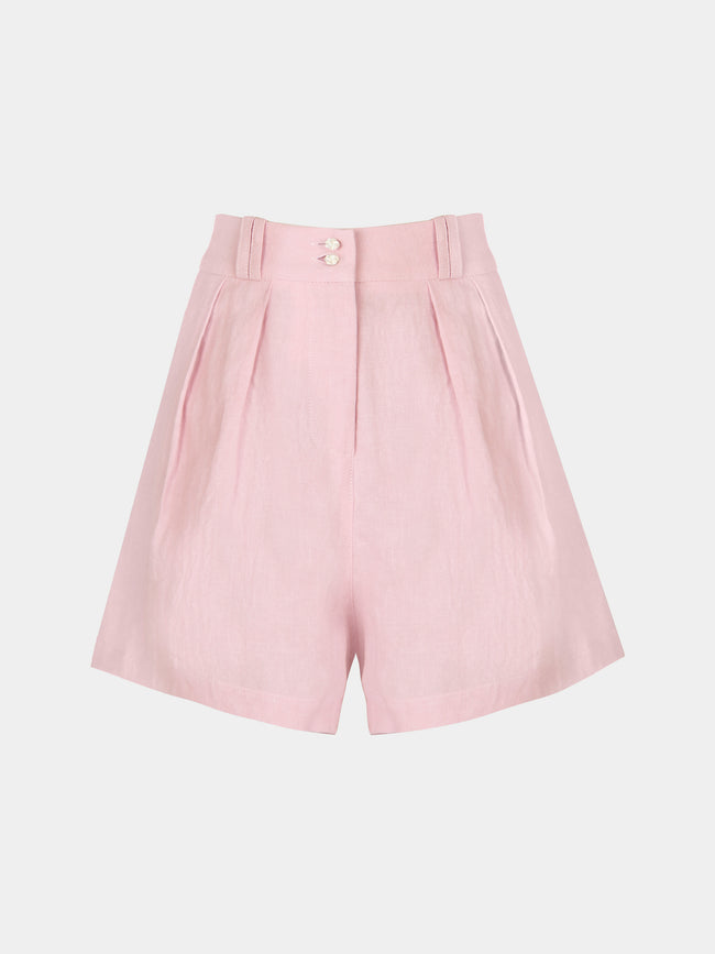 Yali Milano - The Portofino Linen Shorts | Size: S - Pink - ABASK - 