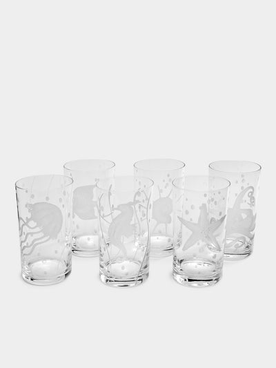 Artel - Sea Life Hand-Engraved Crystal Tall Tumblers (Set of 6) -  - ABASK - 