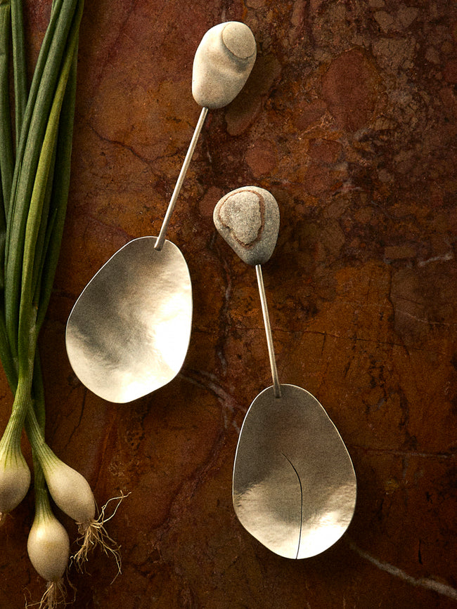 Thalia Maria Silver - Sterling Silver and Pebble Salad Servers (Set of 2) - Silver - ABASK