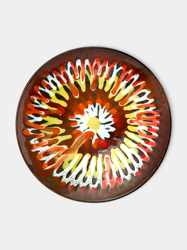 Antique and Vintage - Mid-Century German Fat Lava Ceramic Decorative Plate - Red - ABASK - 