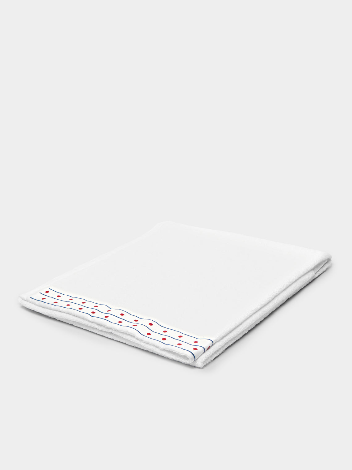 Loretta Caponi - Stripes & Dots Hand-Embroidered Cotton Bath Sheet - White - ABASK