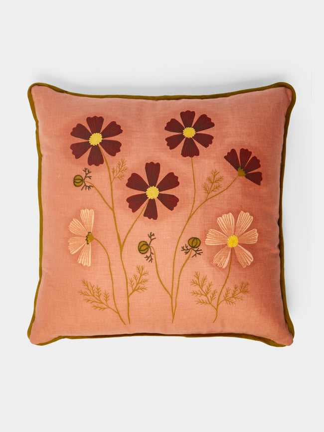 Rosemary Milner - Floral Hand-Embroidered Cotton Cushion -  - ABASK - 